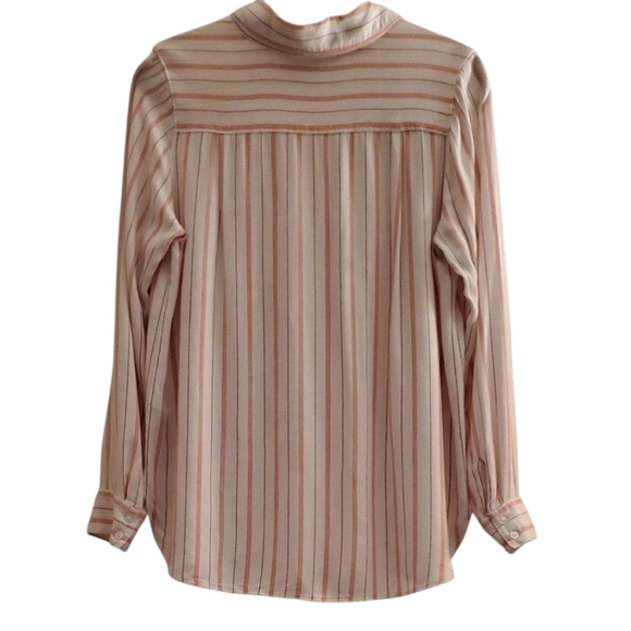 White House Black Market LS Pink White Striped Button Down Rayon Shirt Size 12 - Picture 9 of 9